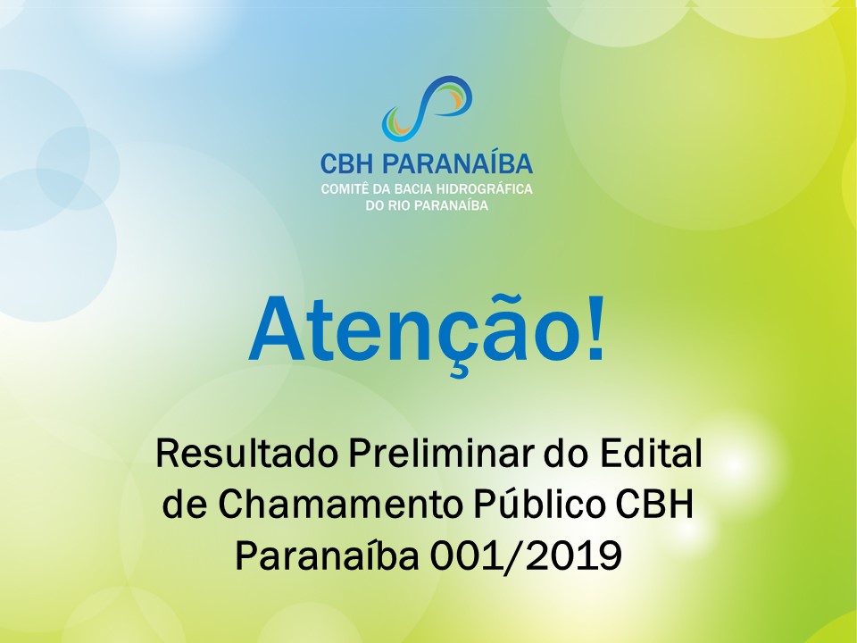 Resultado Preliminar do Edital de Chamamento Público CBH Paranaíba 001/2019