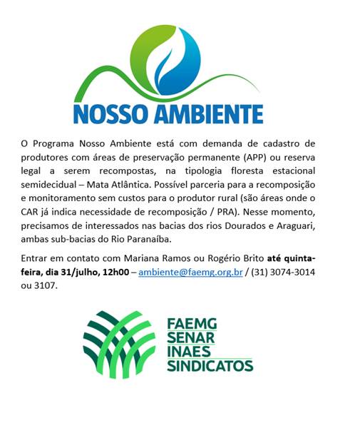 Programa Nosso Ambiente desenvolverá atividades na Bacia do Paranaíba