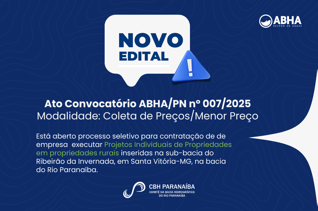 Comitê do Rio Paranaíba abre edital para execução de PIPs em propriedades rurais de Santa Vitória-MG